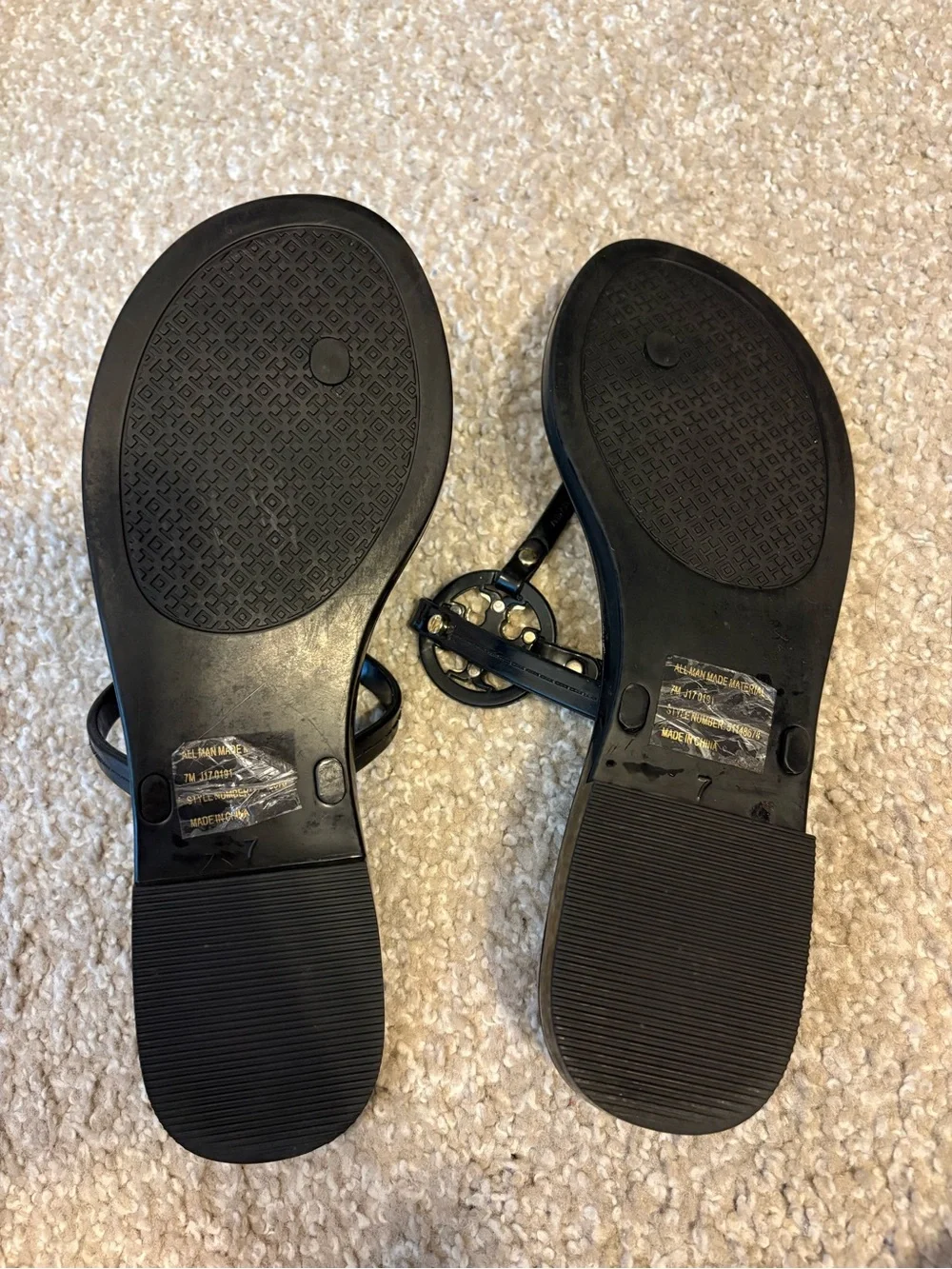Tory Burch mini Miller Jelly Thong Sandals in Black with Gold Logo